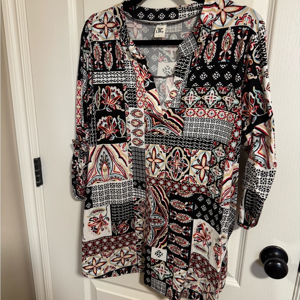 Sew In Love Black & White Patterned Top – Modern Boho Blouse
